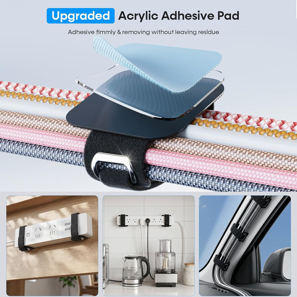 Cable Management Under Desk, Large Bundle Cord+Power Strip Organizer-8 Pair