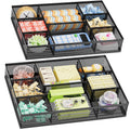 Marbrasse 2 Pack Desk Drawer Organizer, Mesh Drawer Organizer Tray with 8 Adjustable Compartments, Desk Organizers and Accessories, 5 Dividers Drawer for Office Supplies, Makeup & Vanity (Black)