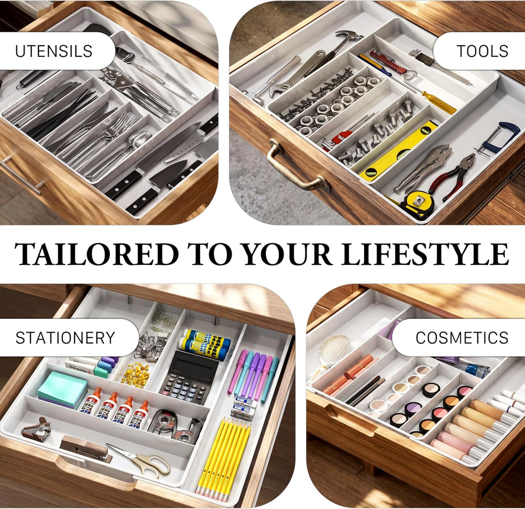 Simple Houseware Expandable Kitchen Drawer Flatware Organizer, White