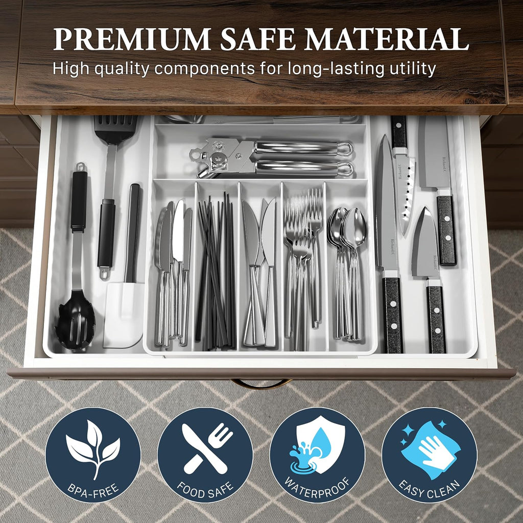 Simple Houseware Expandable Kitchen Drawer Flatware Organizer, White