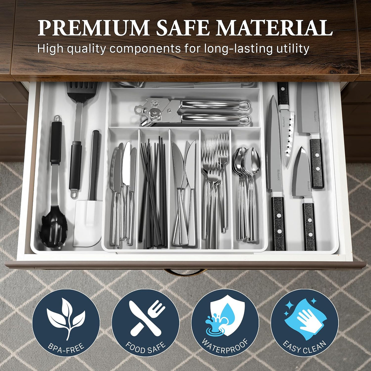 Simple Houseware Expandable Kitchen Drawer Flatware Organizer, White