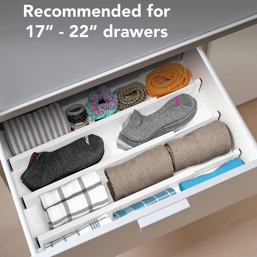 Bamboo Drawer Dividers, Adjustable & Expandable, 4 Pack, White, Kitchen, Bathroom & Office Drawer Organizer (4pk)