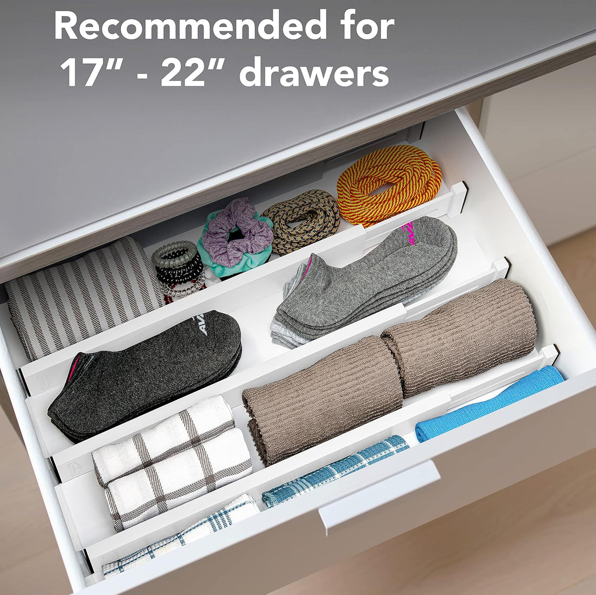 Bamboo Drawer Dividers, Adjustable & Expandable, 4 Pack, White, Kitchen, Bathroom & Office Drawer Organizer (4pk)