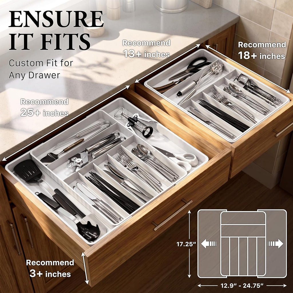 Simple Houseware Expandable Kitchen Drawer Flatware Organizer, White