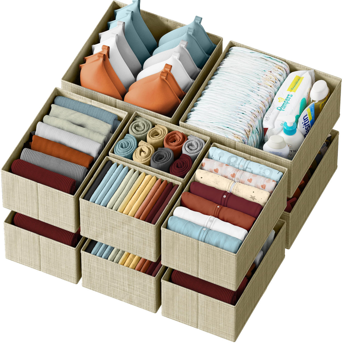 Drawer Organizer Clothes Set of 12 White-Grey - Dresser Organizer For Nursery, Bedroom, Closet - Perfect Baby Clothes Organizer and Storage & General Nursery Organization or Dresser Drawer Organizers